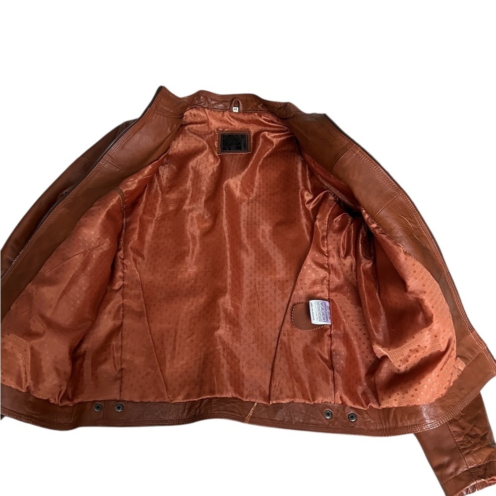 Zara Unisex Biker Leather Jacket – Tan/Cognac, Size Small Like New - Picture 11 of 14
